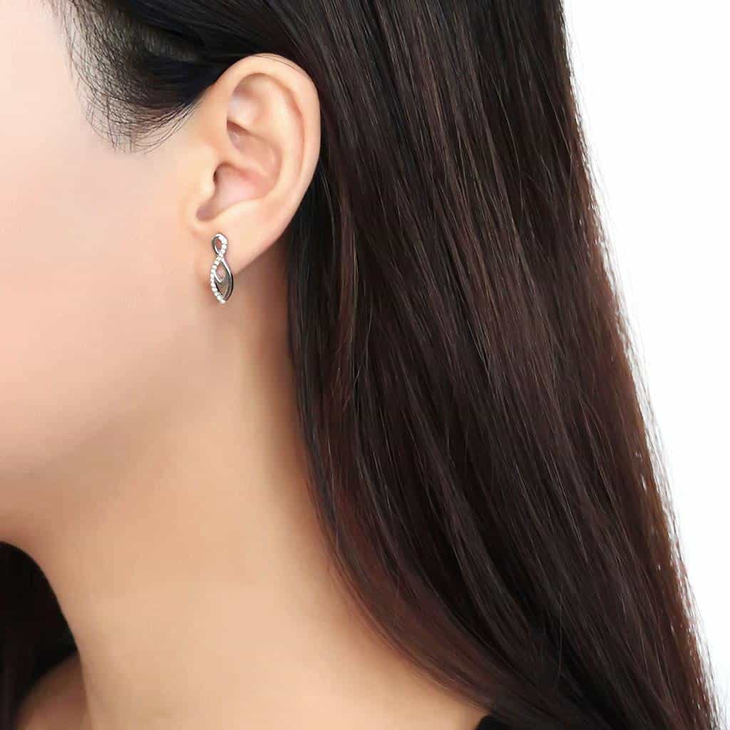 Stainless Steel CZ Pave Marquise Twist Infinity Drop Earrings view 3