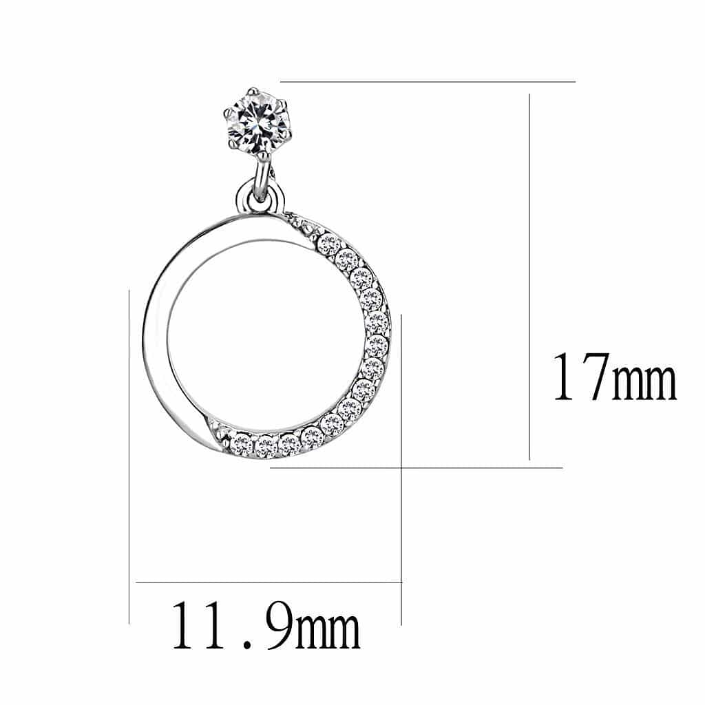 Stainless Steel CZ Round Pave Open Circle Drop Earrings view 2