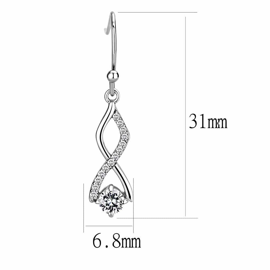 Stainless Steel CZ Pave Infinity Twist Dangle Drop Earrings view 2