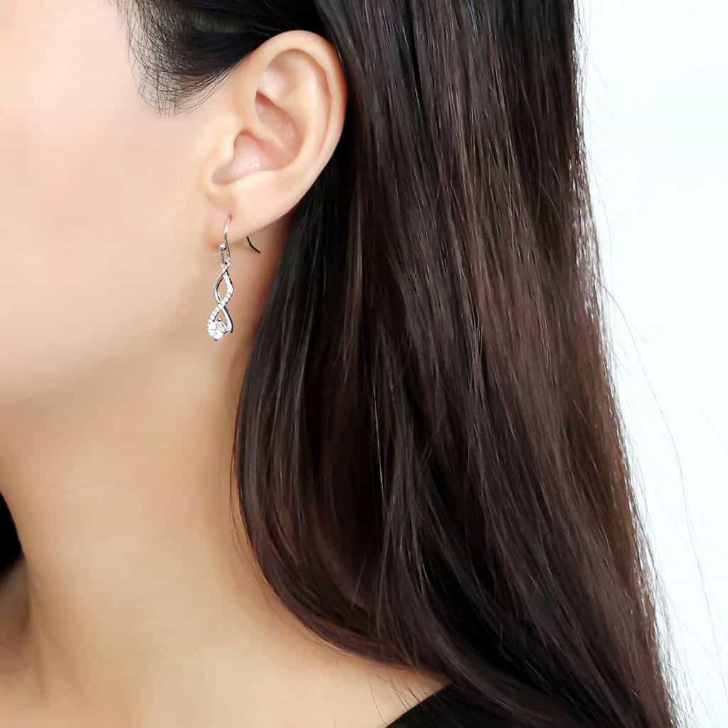 Stainless Steel CZ Pave Infinity Twist Dangle Drop Earrings view 3