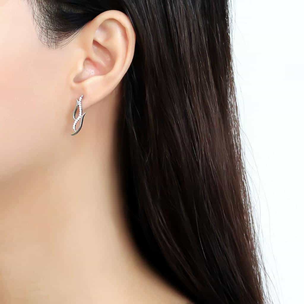 Stainless Steel CZ Pave Leaf Flame Climber Earrings view 3