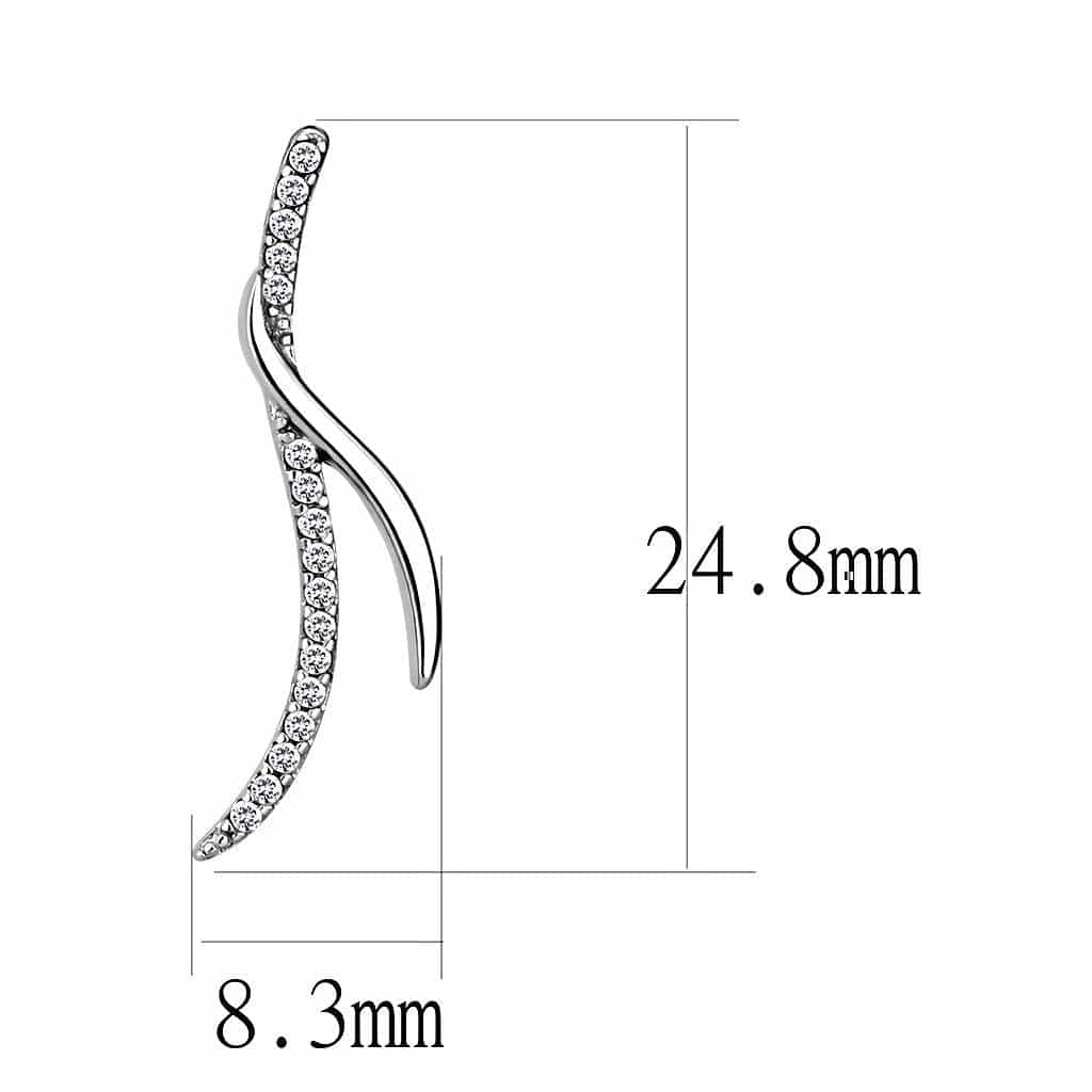 Stainless Steel CZ Pave S Curve Wave Climber Studs Earrings view 2