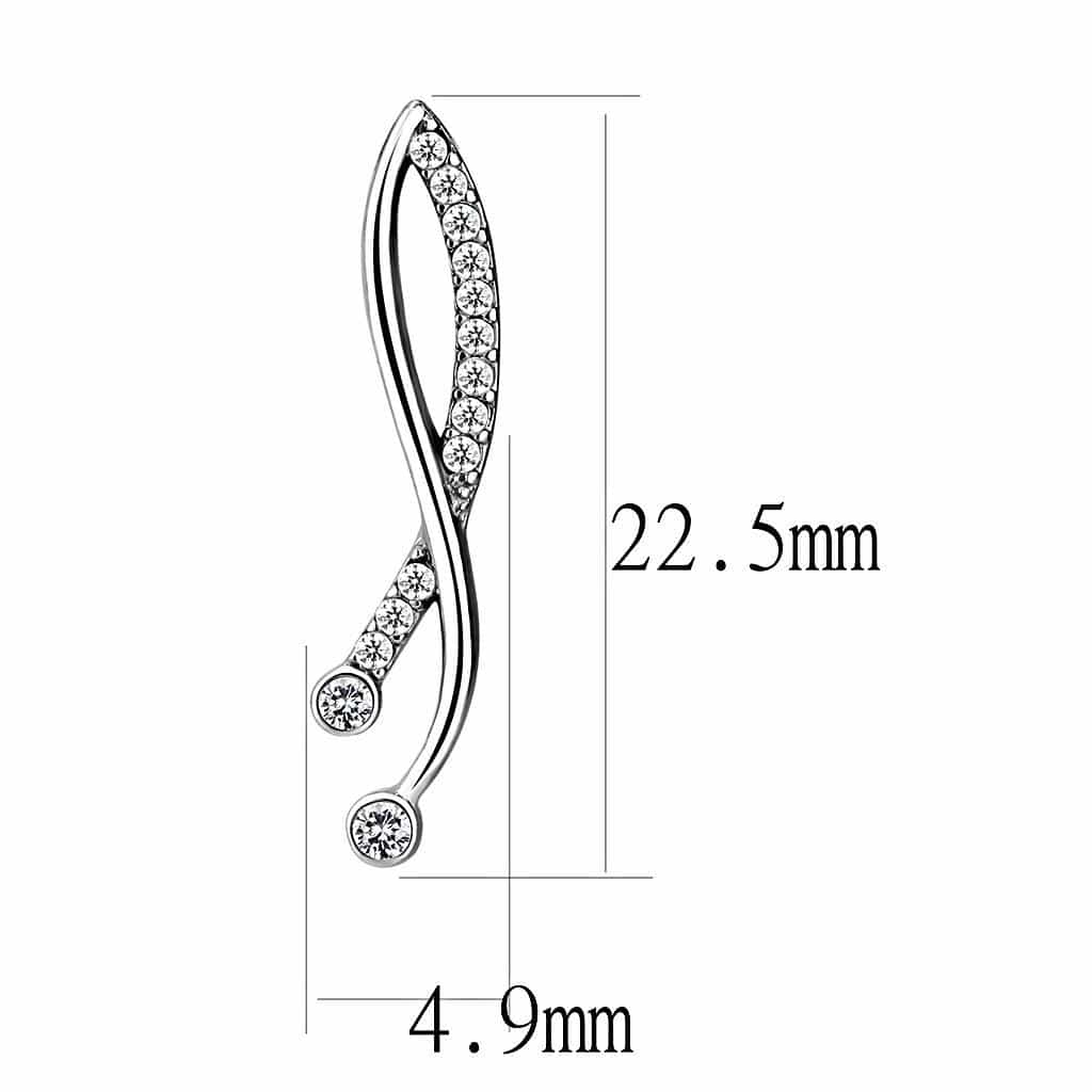 Stainless Steel CZ Pave Elongated S Curve Drop Earrings view 2