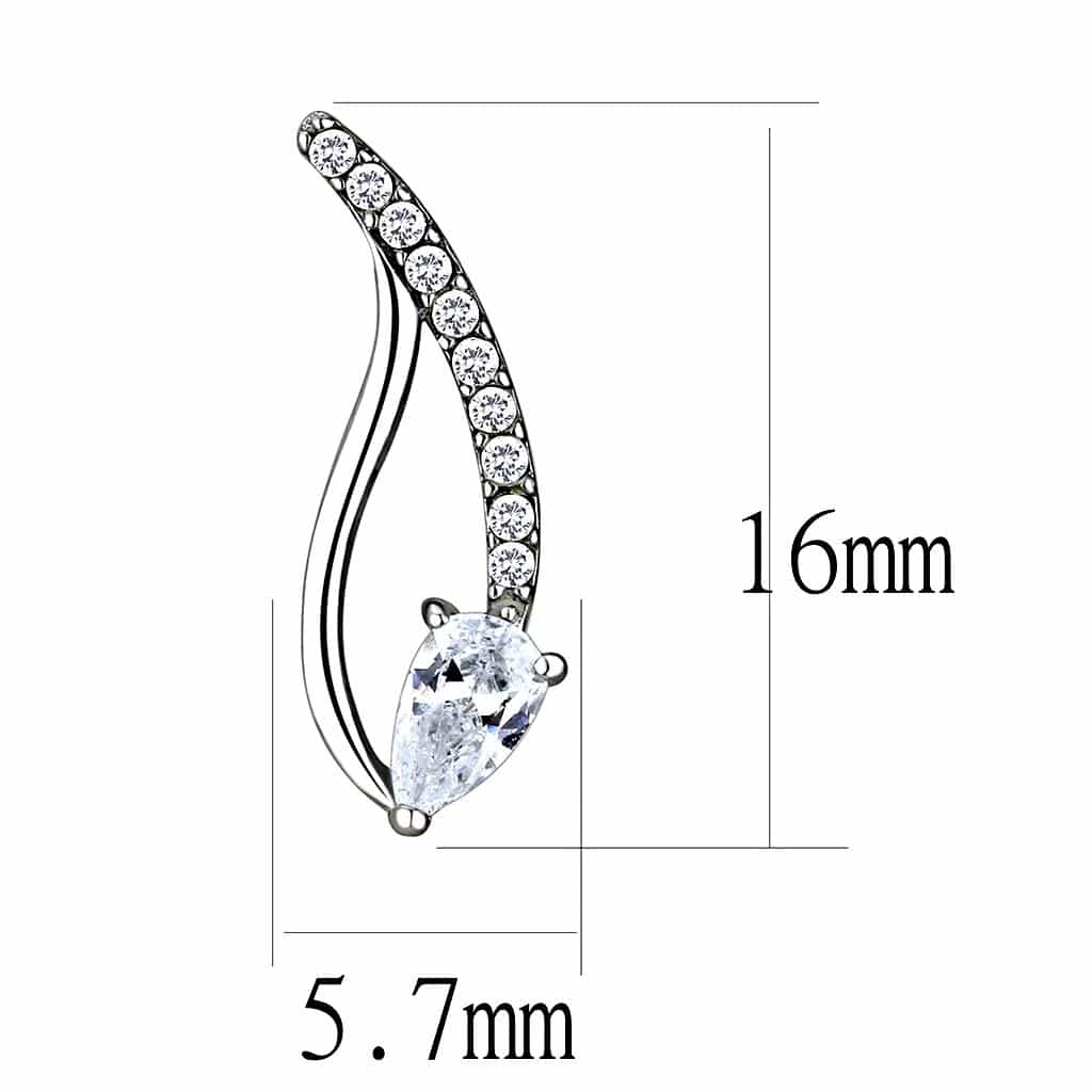 Stainless Steel CZ Pear Pave Wave Climber Studs Earrings view 2