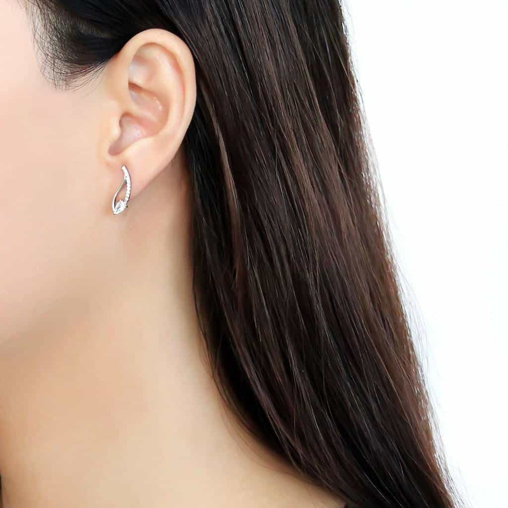 Stainless Steel CZ Pear Pave Wave Climber Studs Earrings view 3