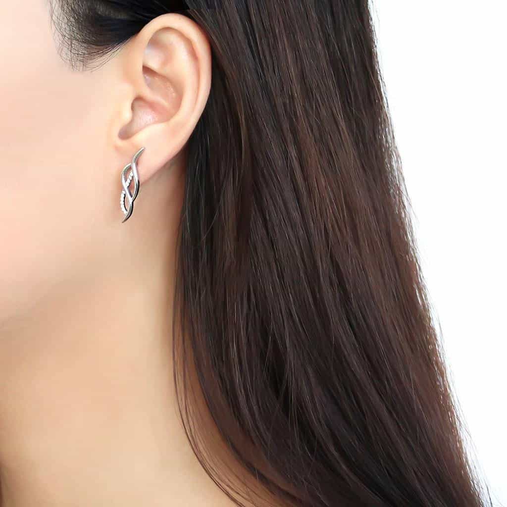 Stainless Steel CZ Pave Twisted Double Strand Drop Earrings view 3