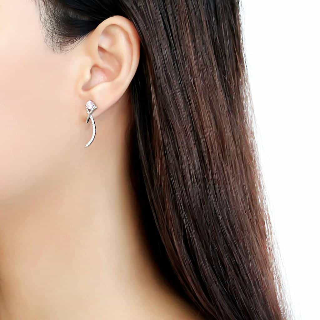 Stainless Steel Pink CZ Pave S Curve Climber Studs Ring view 3