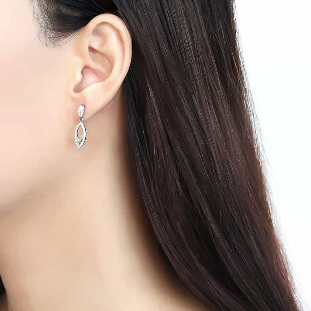 Stainless Steel CZ Marquise Pave Open Marquise Drop Earrings view 3