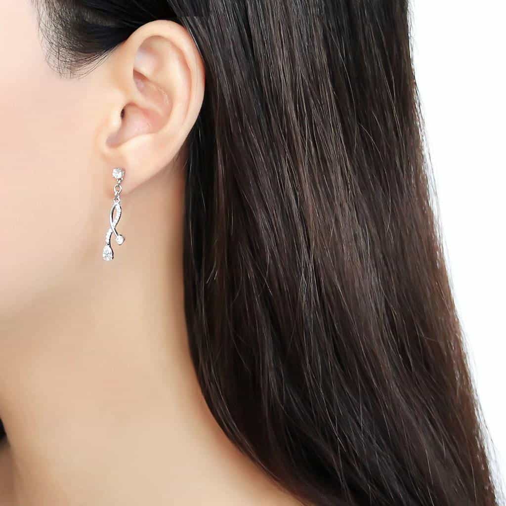 Stainless Steel CZ Pave Infinity Link Chain Dangle Drop Earrings view 3