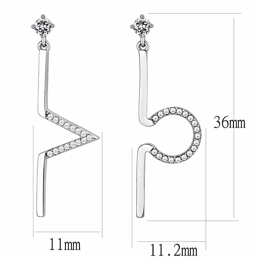 Stainless Steel CZ Geometric Angular Bar Drop Earrings view 2