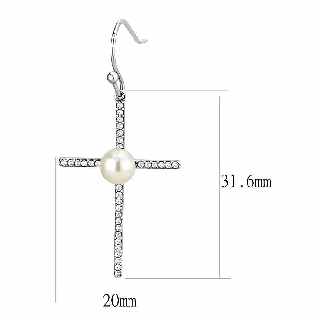 Stainless Steel Pearl CZ Pave Cross Bar Dangle Ring view 2