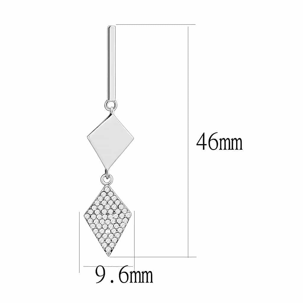 Stainless Steel CZ Pave Diamond Rhombus Bar Drop Earrings view 2