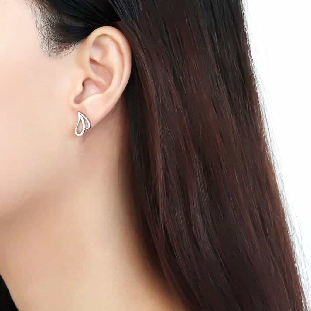 Stainless Steel CZ Pave Swirl Wave Loop Studs Earrings view 3