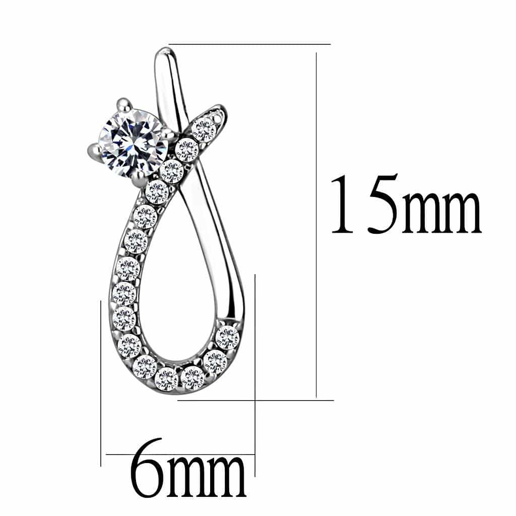 Stainless Steel CZ Round Pave Teardrop Loop Dangle Earrings view 2