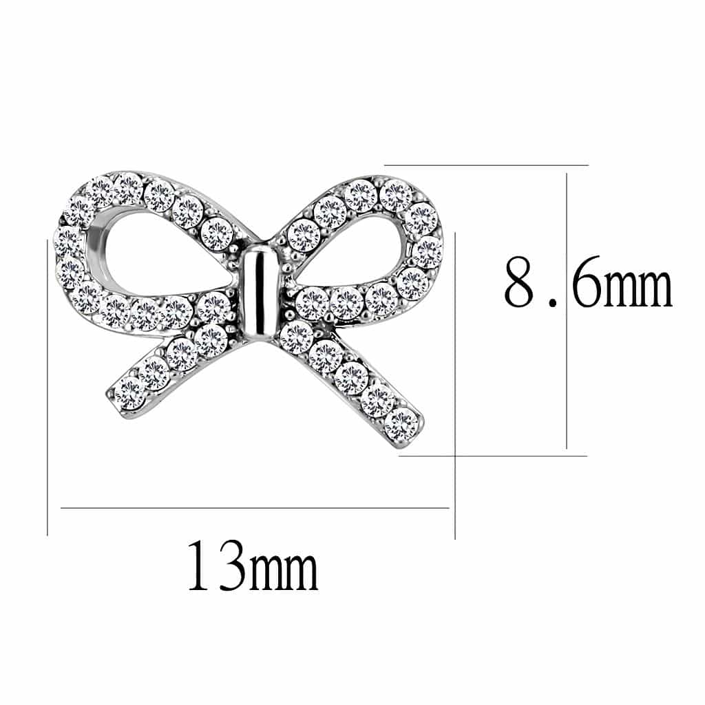 Stainless Steel CZ Pave Bow Ribbon Studs Earrings view 2