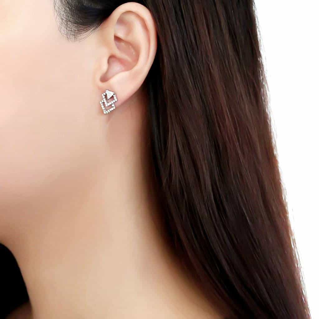 Stainless Steel CZ Trillion Pave Diamond Frame Studs Earrings view 2