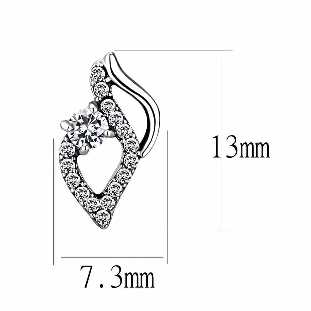 Stainless Steel CZ Round Pave Flame Curl Studs Earrings view 2