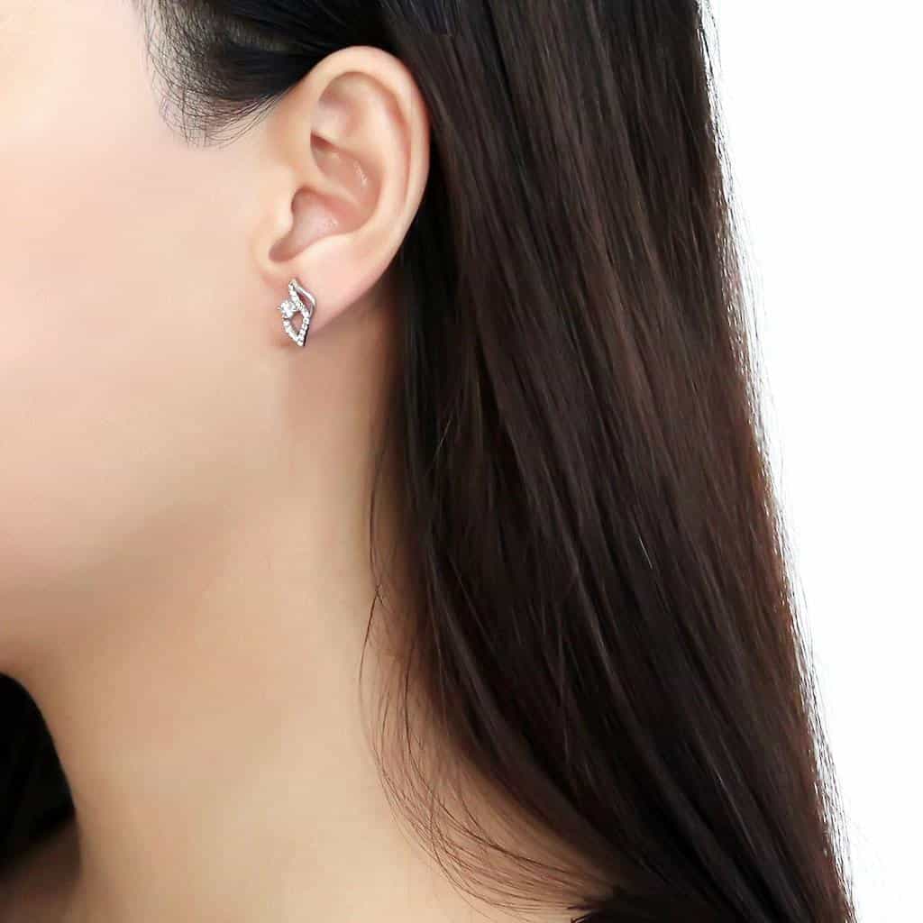 Stainless Steel CZ Round Pave Flame Curl Studs Earrings view 3