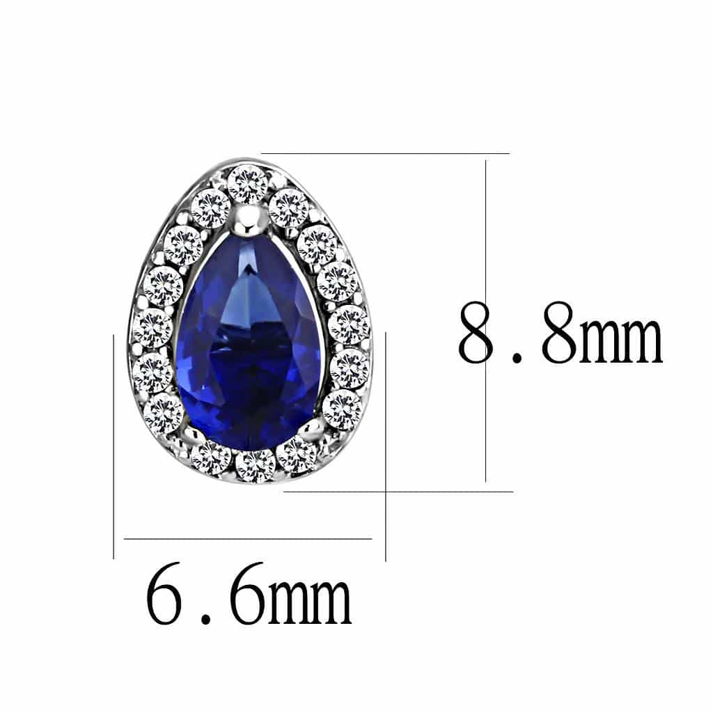 Stainless Steel Blue Sapphire Pear Pave Halo Studs Earrings view 2
