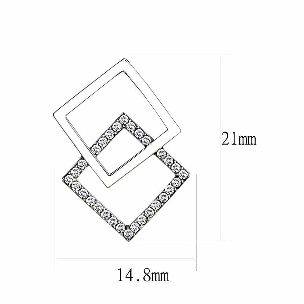 Stainless Steel CZ Pave Double Square Geometric Studs Earrings view 2