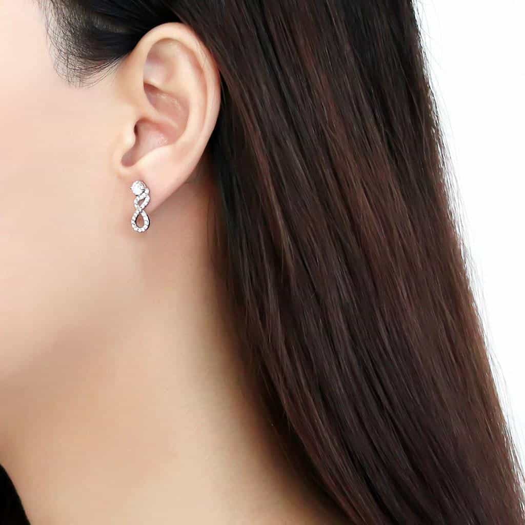 Stainless Steel CZ Pave Double Infinity Twist Studs Earrings view 3