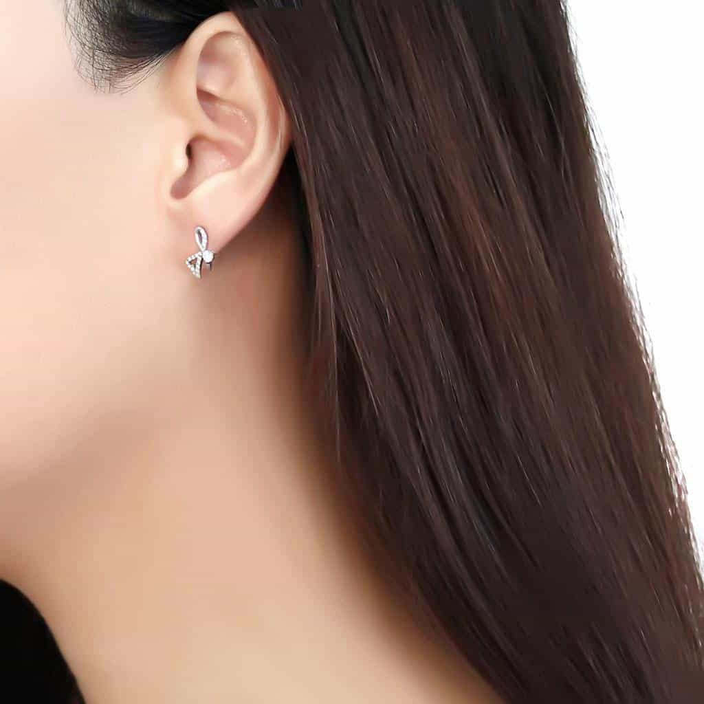 Stainless Steel CZ Pave Heart Swirl Music Note Studs Earrings view 3
