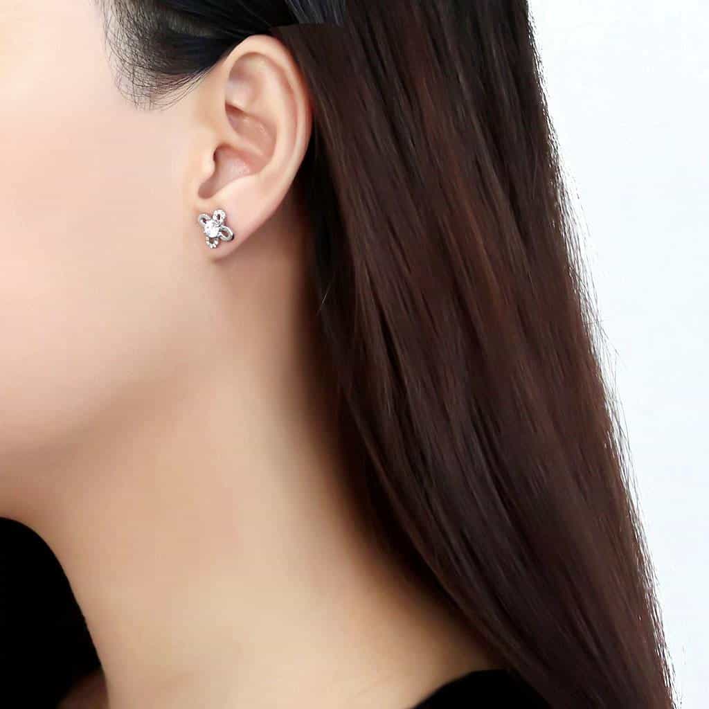 Stainless Steel CZ Pave Infinity Clover Drop Studs Earrings view 3