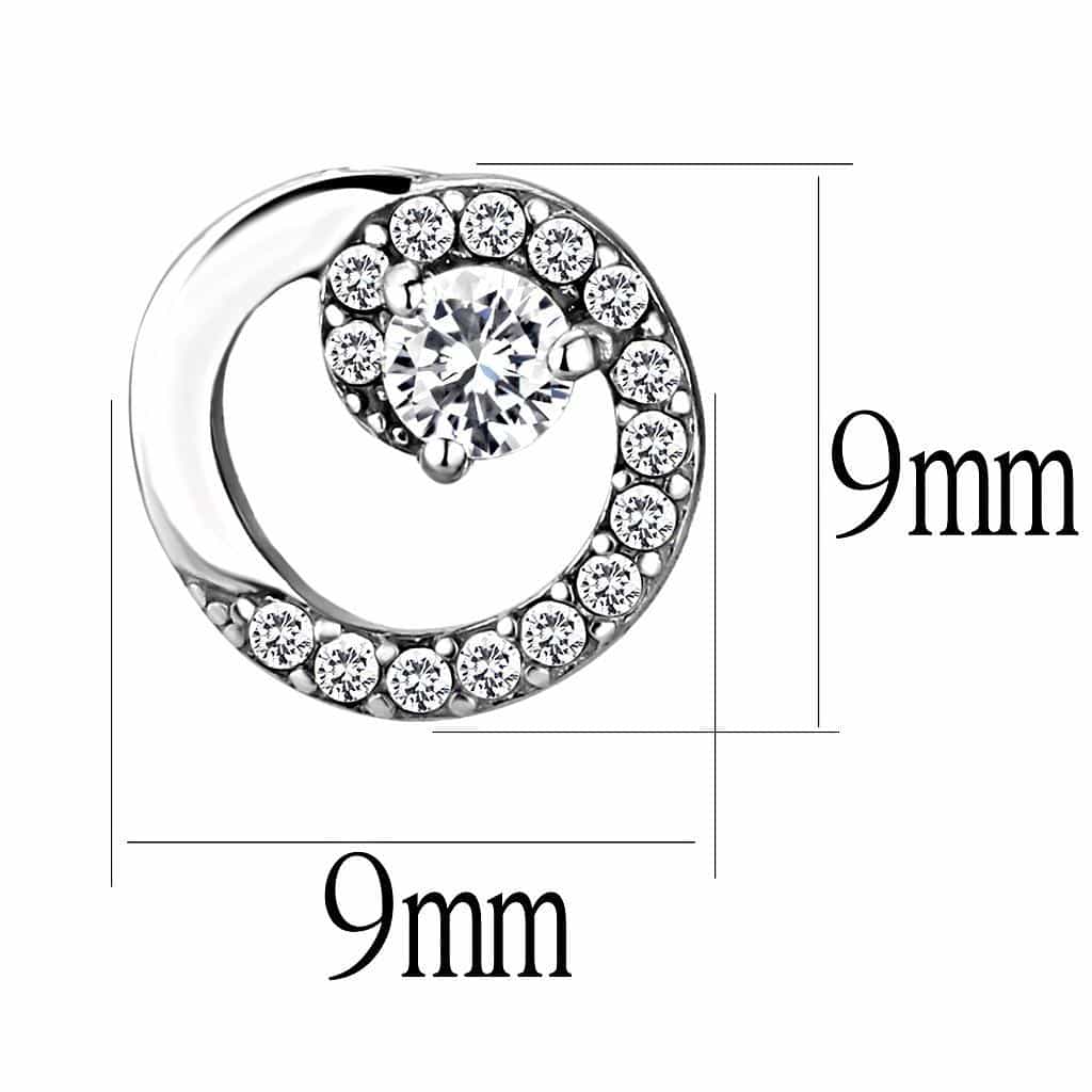 Stainless Steel CZ Round Pave Crescent Moon Circle Studs Earrings view 2