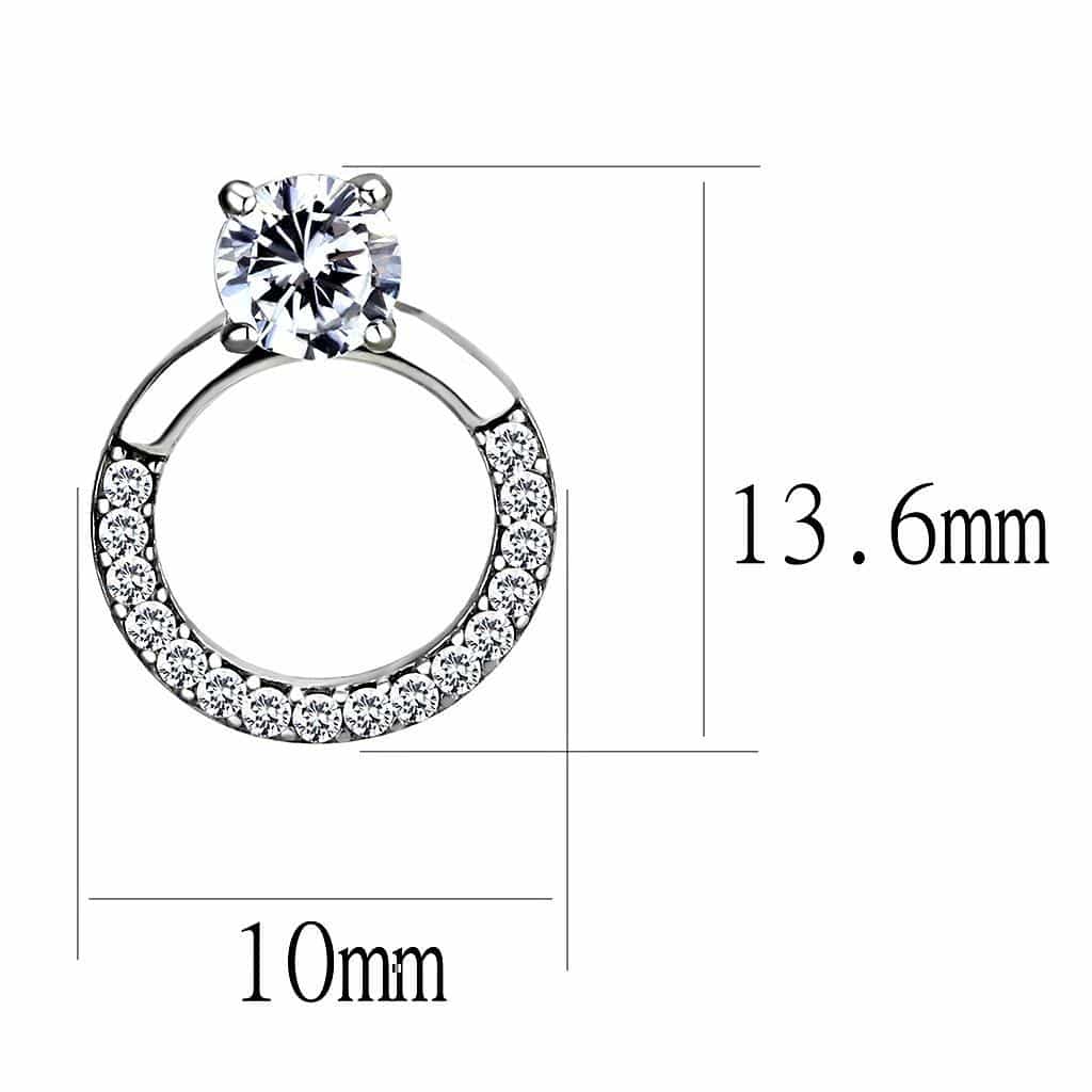 Stainless Steel CZ Round Pave Open Circle Drop Studs Earrings view 2
