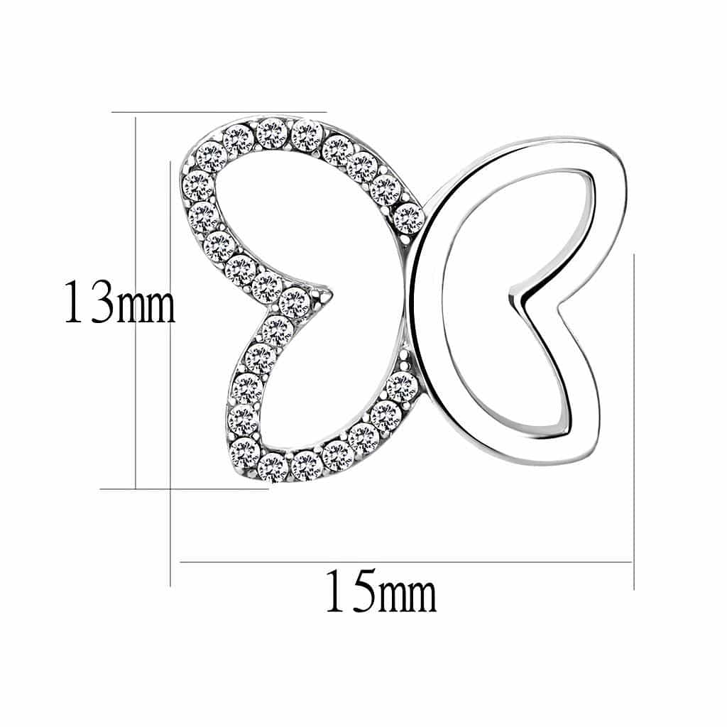 Stainless Steel CZ Pave Open Butterfly Wing Studs Earrings view 2
