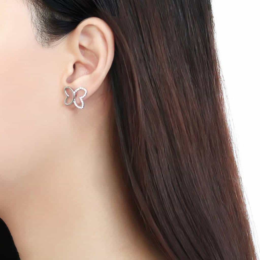Stainless Steel CZ Pave Open Butterfly Wing Studs Earrings view 3