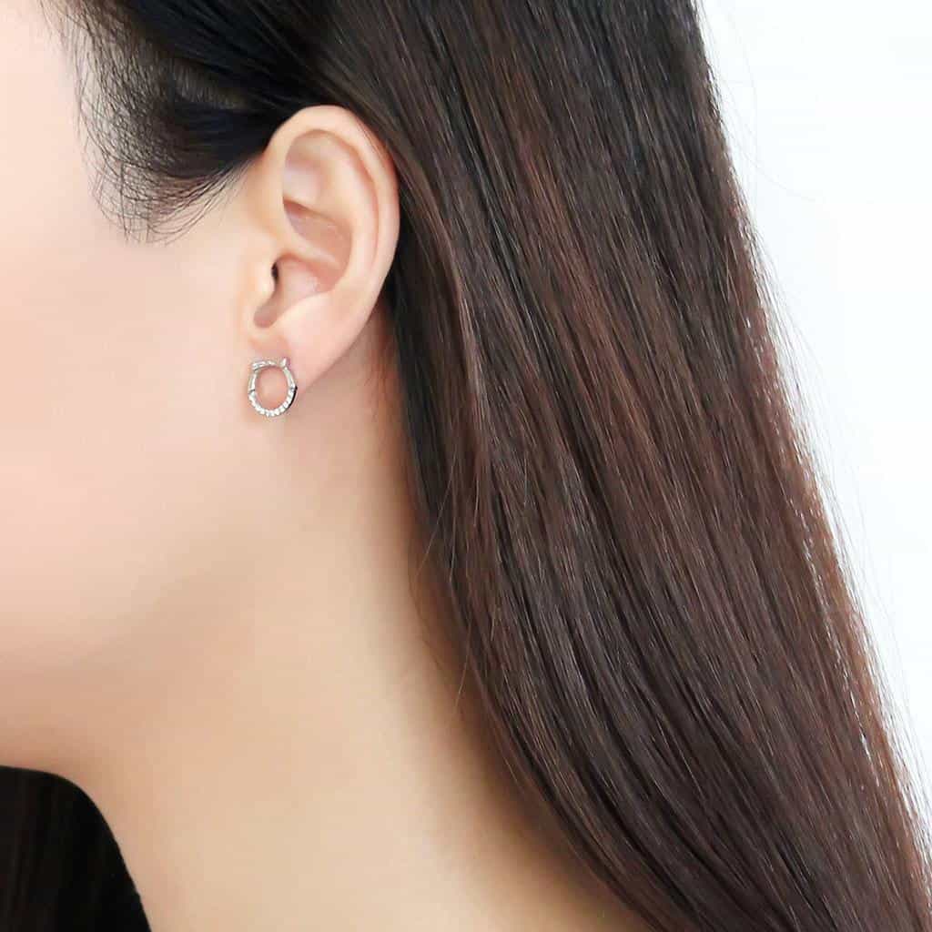 Stainless Steel CZ Pave Open Circle Bow Studs Earrings view 3