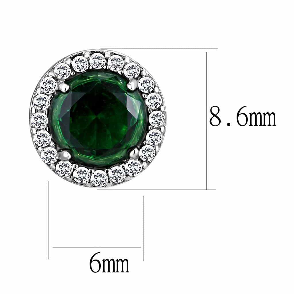 Stainless Steel Green Emerald Round Pave Halo Studs Earrings view 2