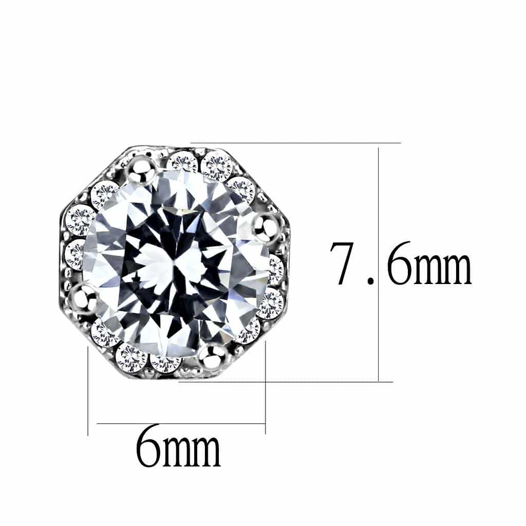 Stainless Steel CZ Round Hexagonal Pave Halo Studs Earrings view 2