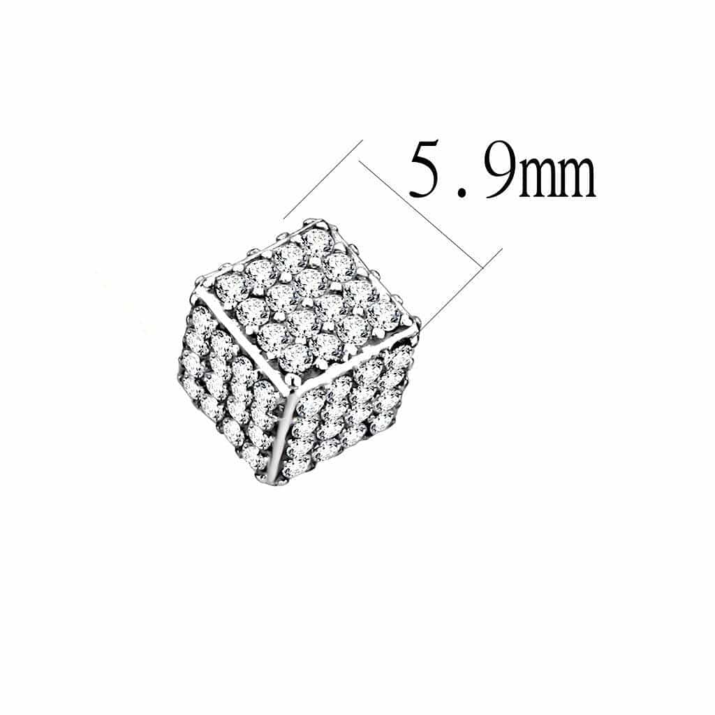 Stainless Steel CZ Pave 3D Cube Box Studs Ring view 2