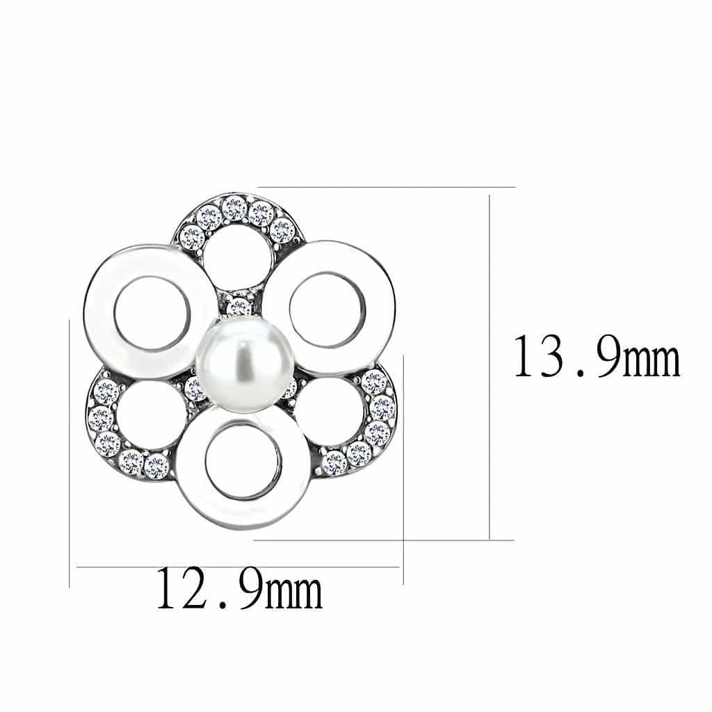 Stainless Steel Pearl CZ Pave Circle Flower Cluster Studs Ring view 2