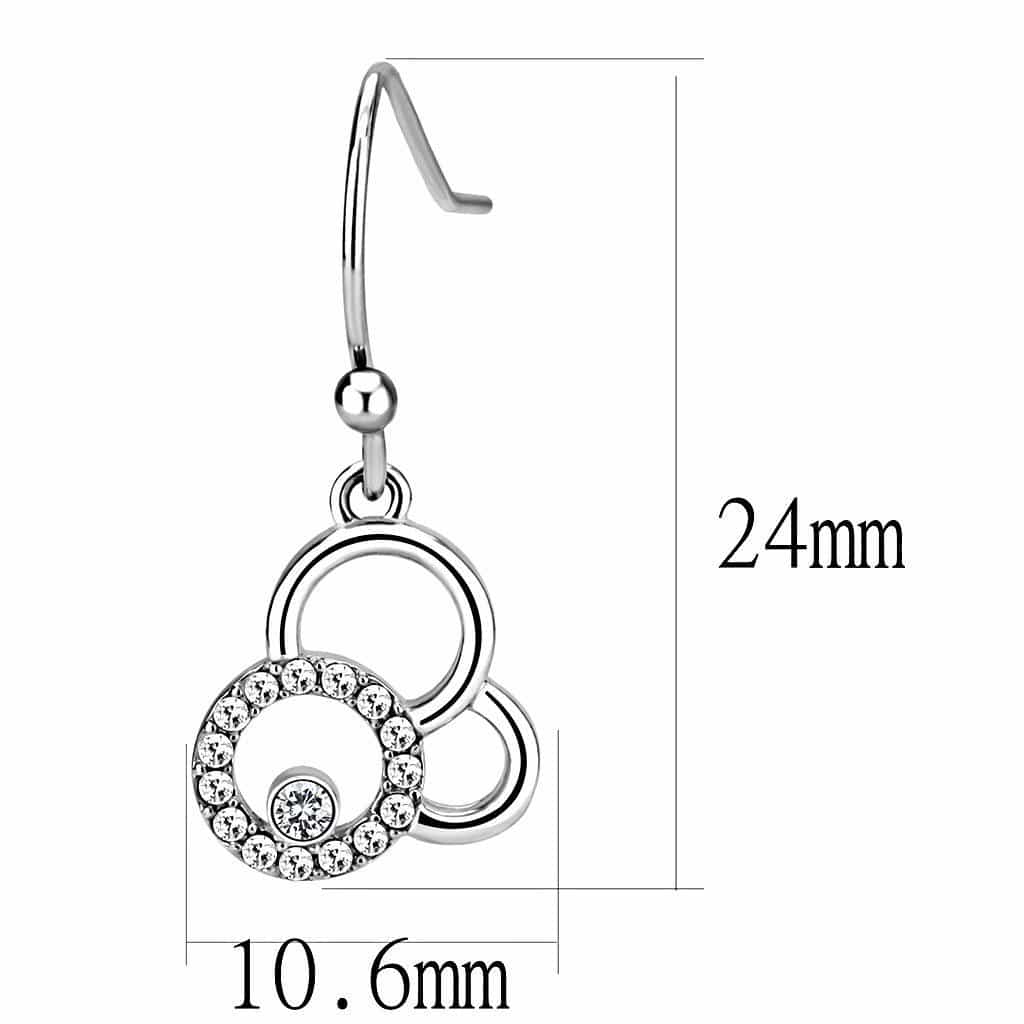 Stainless Steel Pearl CZ Pave Triple Circle Dangle Drop Earrings view 2