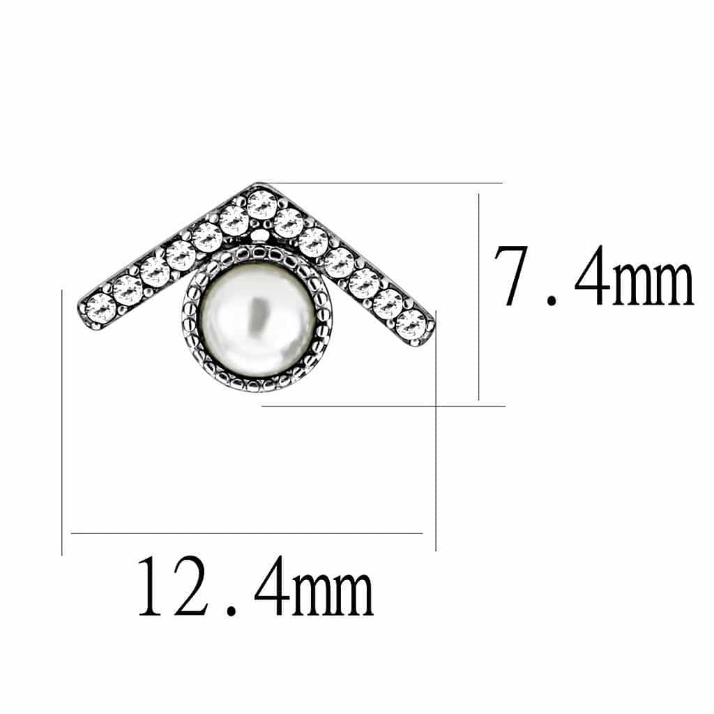 Stainless Steel Pearl CZ Pave Chevron V Frame Studs Earrings view 2