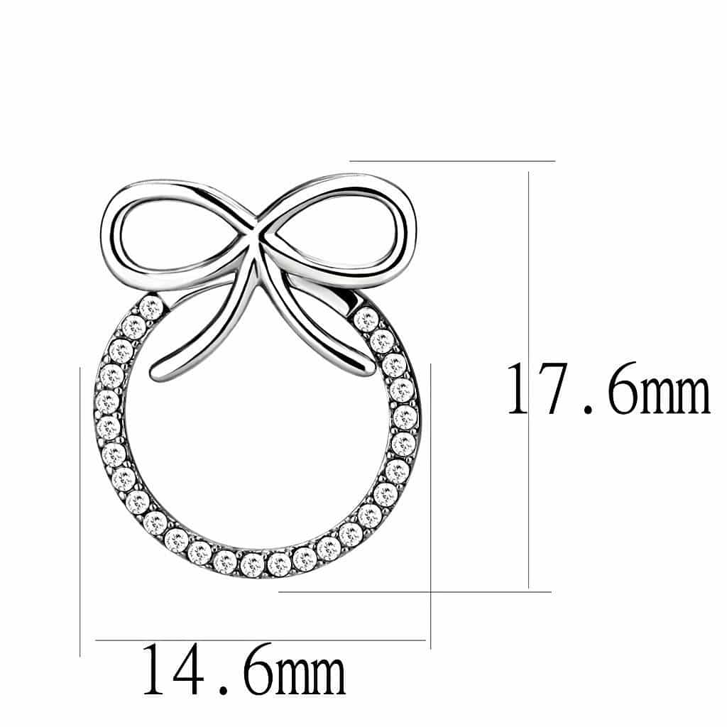 Stainless Steel CZ Pave Circle Bow Ribbon Drop Studs Ring view 2