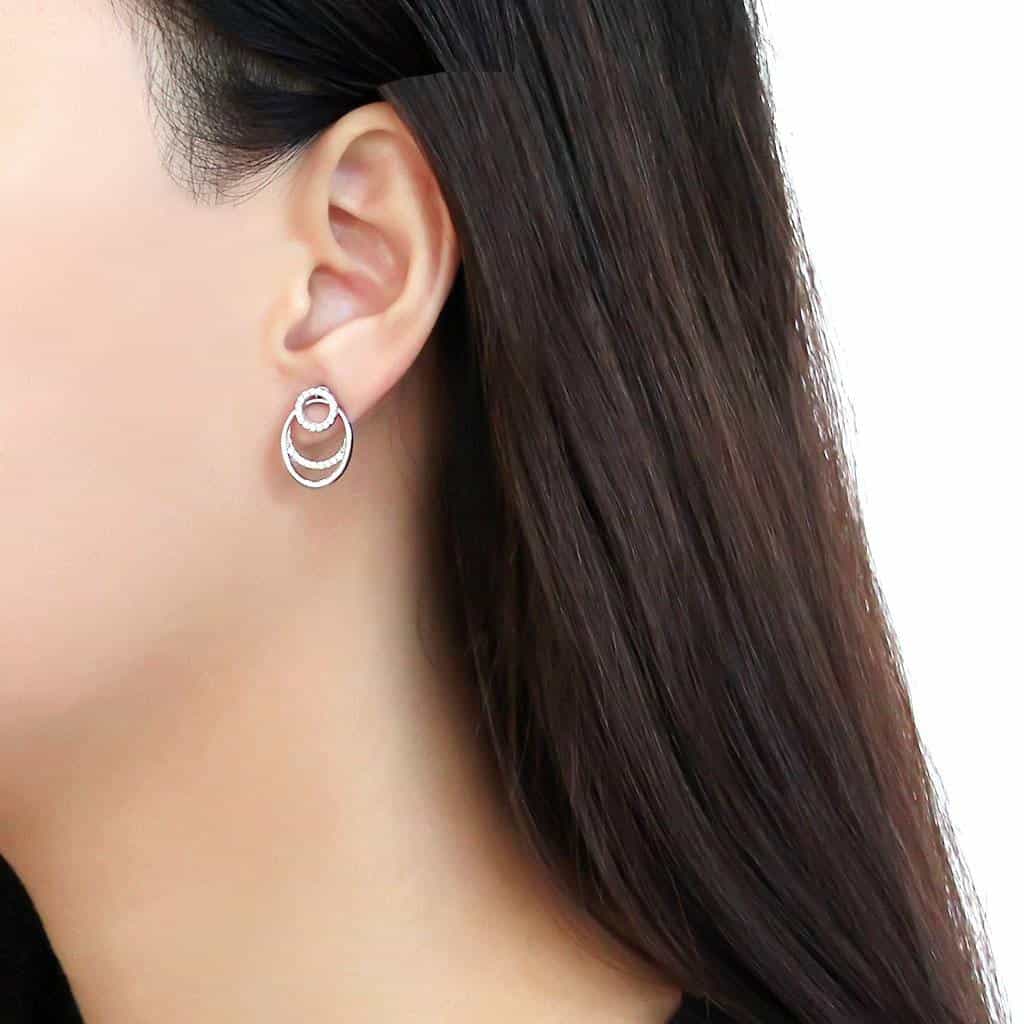 Stainless Steel CZ Pave Double Concentric Circle Studs Earrings view 3