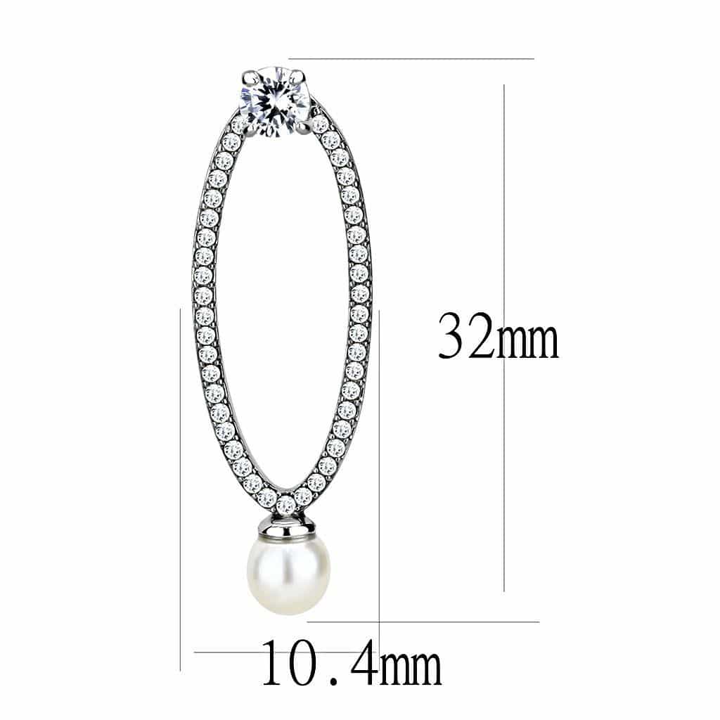 Stainless Steel CZ Pave Open Marquise Pearl Drop Earrings view 2