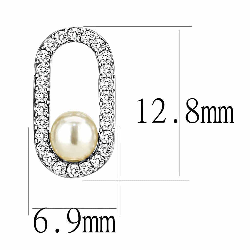 Stainless Steel Pearl CZ Pave Oval Frame Studs Earrings view 2