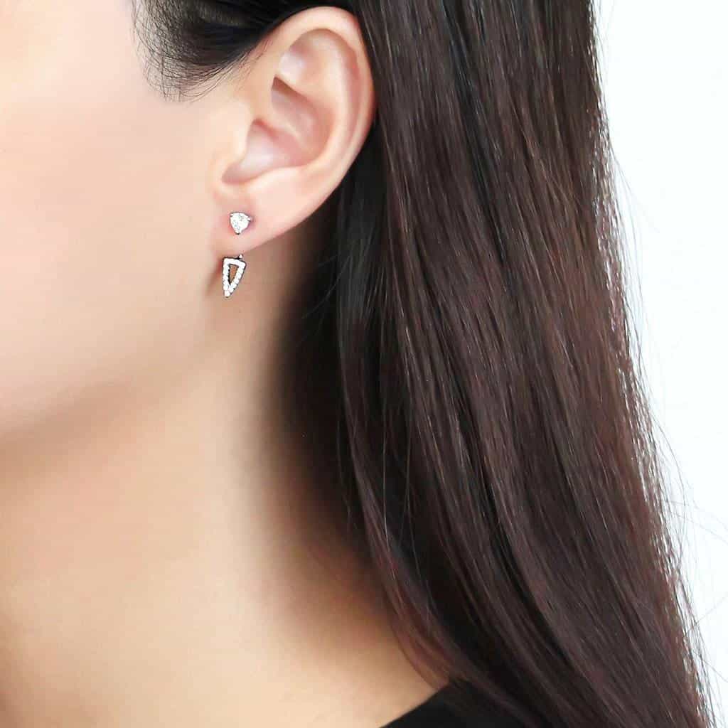 Stainless Steel CZ Round Pave Triangle Arrow Drop Studs Ring view 3