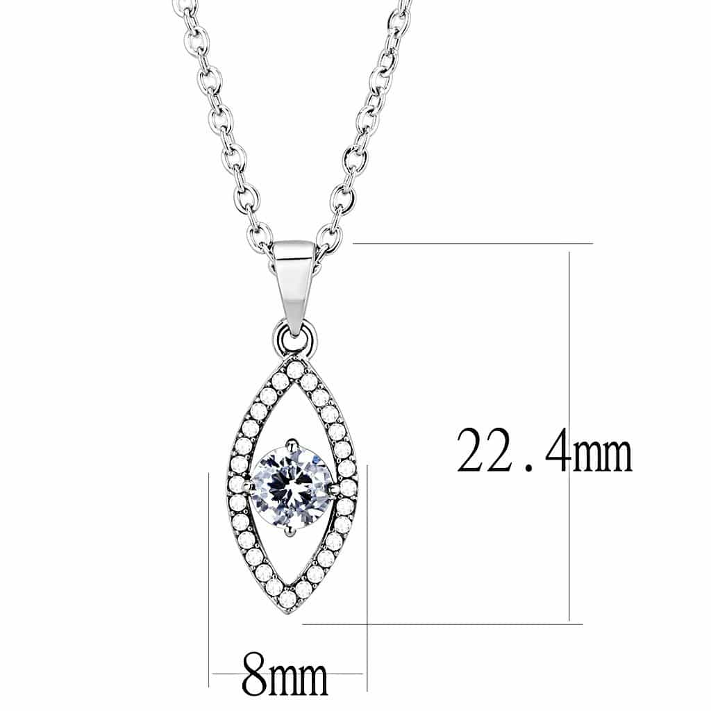 Stainless Steel CZ Pave Marquise Eye Pendant Necklace view 2