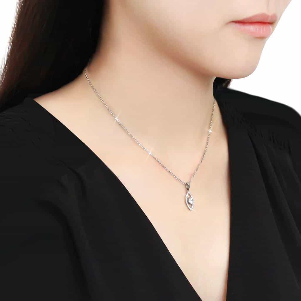 Stainless Steel CZ Pave Marquise Eye Pendant Necklace view 3