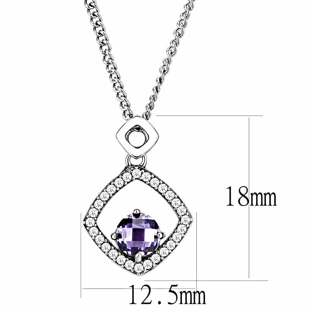 Stainless Steel Purple Amethyst CZ Pave Diamond Frame Pendant view 2