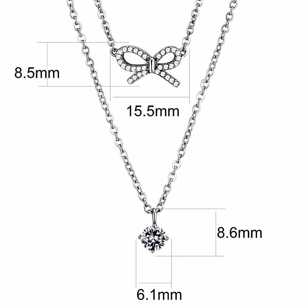 Stainless Steel CZ Round Solitaire Double Chain Layered Necklace view 2