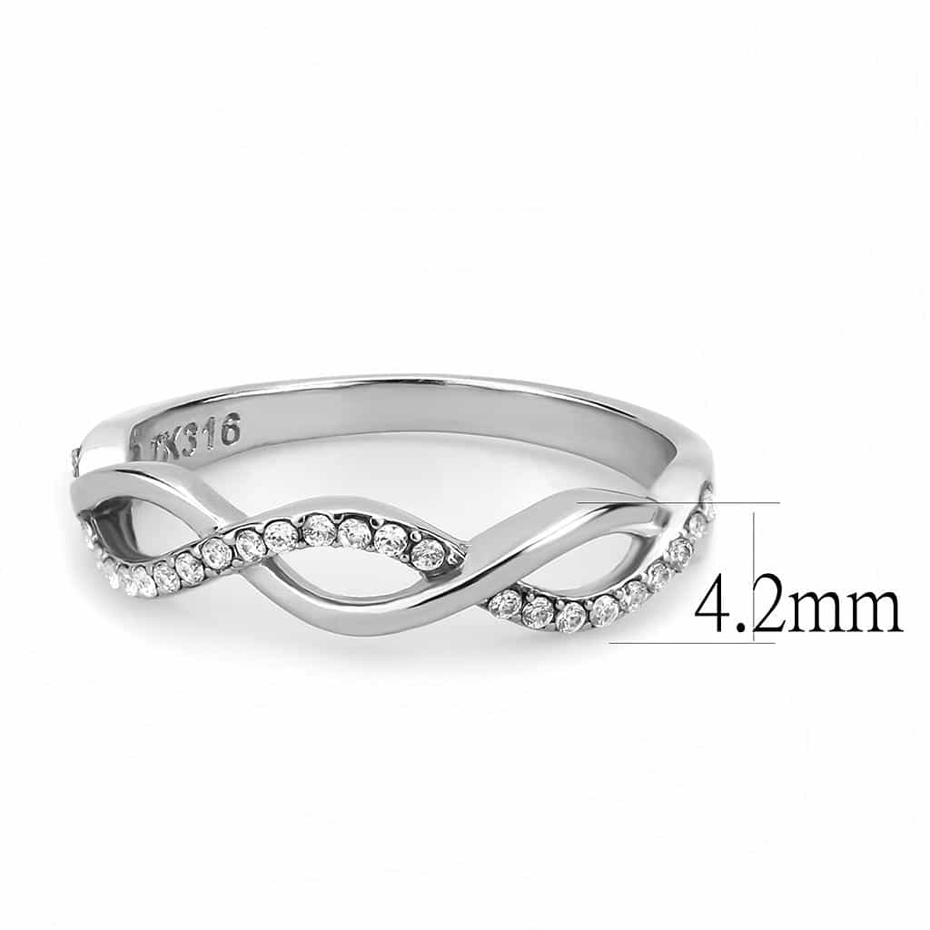 Stainless Steel CZ Pave Infinity Crossover Band Ring view 7