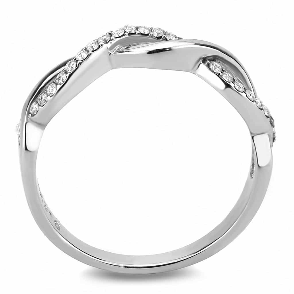 Stainless Steel CZ Pave Infinity Crossover Band Ring view 8