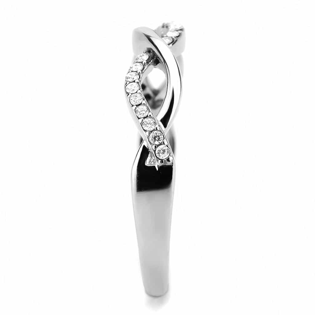Stainless Steel CZ Pave Infinity Crossover Band Ring view 9